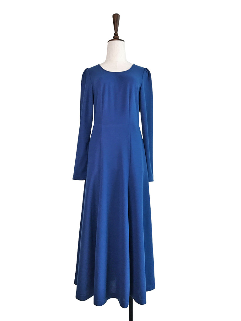 最後促銷!寶藍色後繫帶棉混紡長連身裙