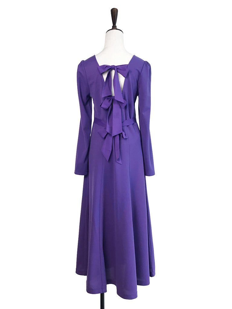 最後促銷!紫羅蘭色後繫帶棉混紡長連身裙