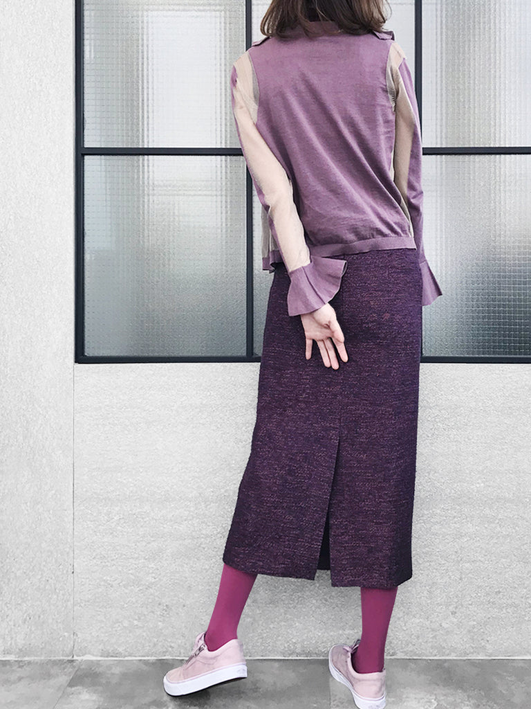 進一步出售!紫色羊毛混紡針織正面繫帶蝴蝶結筒裙