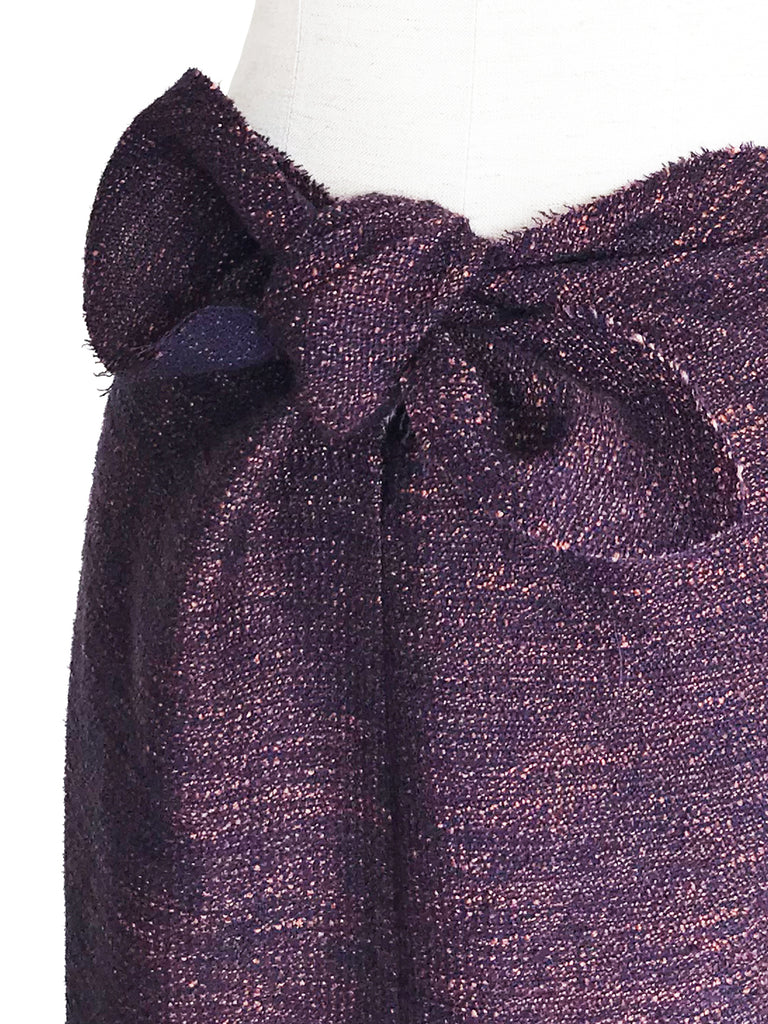 進一步出售!紫色羊毛混紡針織正面繫帶蝴蝶結筒裙