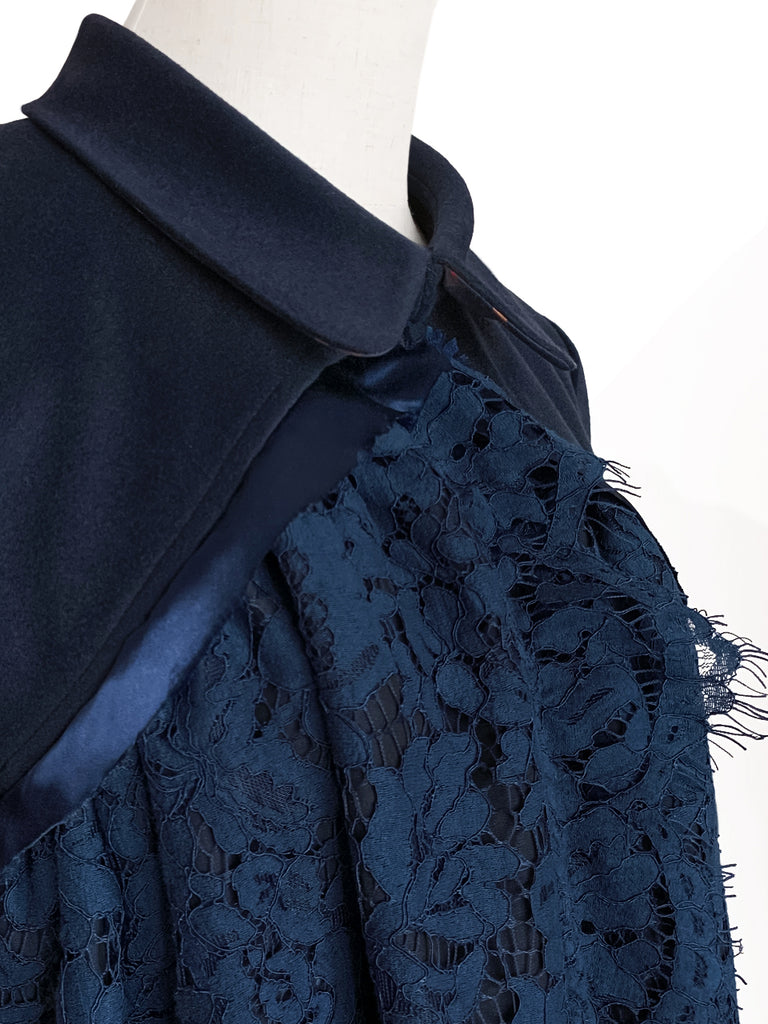 驚喜促銷!海軍藍羊毛混紡 Swing 高/低蕾絲 Dolly 夾克