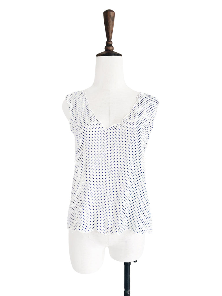 Last Chance! Ditsy Dotted Asymmetrical Neckline Scallop Silk Tank