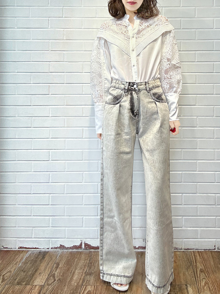 Last Chance! White Modal Embroidered Lace Trimmed Blouse