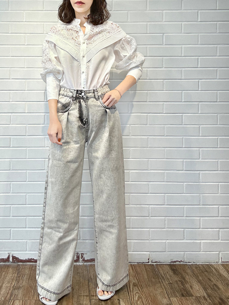 Last Chance! White Modal Embroidered Lace Trimmed Blouse