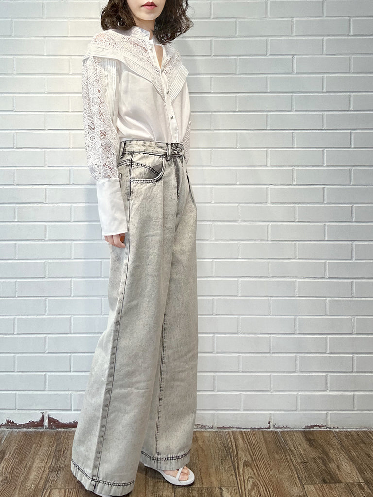 Last Chance! White Modal Embroidered Lace Trimmed Blouse