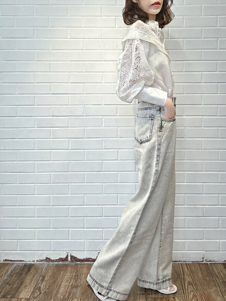 Last Chance! White Modal Embroidered Lace Trimmed Blouse