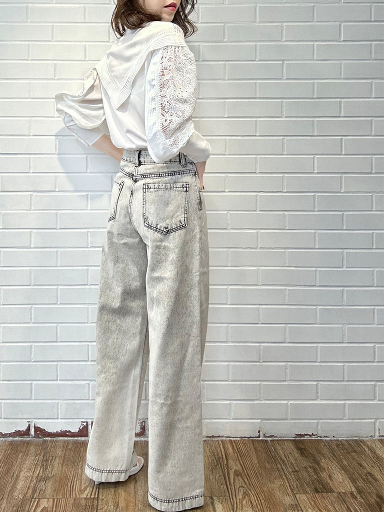 Last Chance! White Modal Embroidered Lace Trimmed Blouse