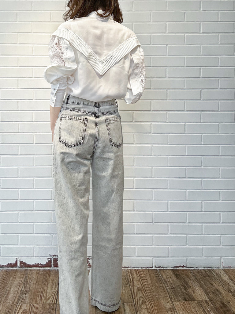 Last Chance! White Modal Embroidered Lace Trimmed Blouse