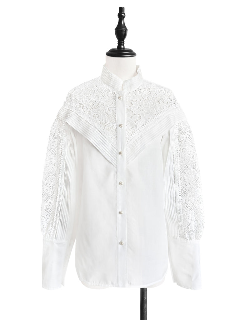 Last Chance! White Modal Embroidered Lace Trimmed Blouse