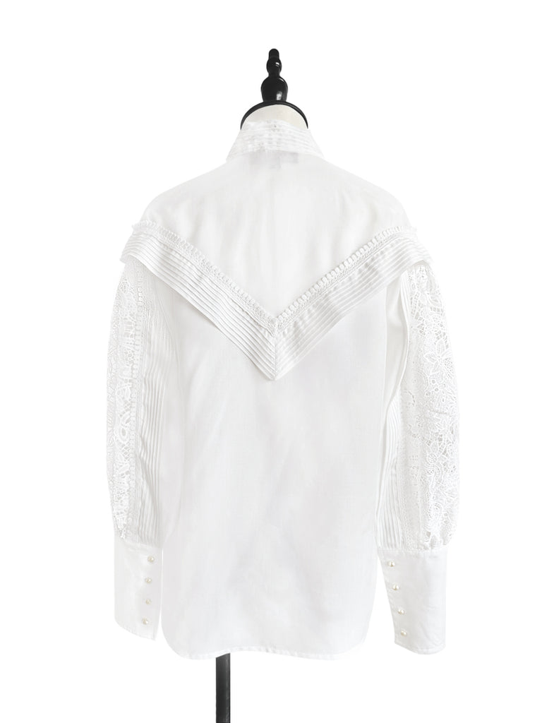 Last Chance! White Modal Embroidered Lace Trimmed Blouse