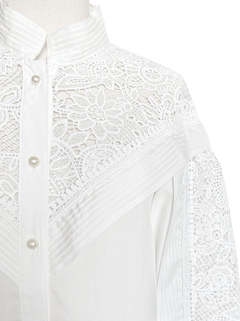 Last Chance! White Modal Embroidered Lace Trimmed Blouse