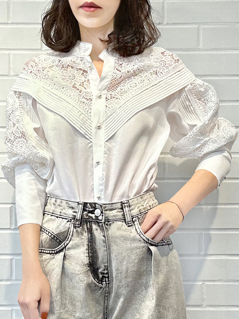 Last Chance! White Modal Embroidered Lace Trimmed Blouse