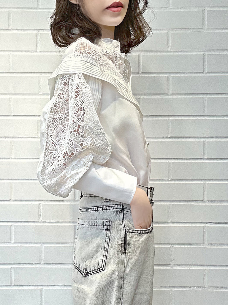 Last Chance! White Modal Embroidered Lace Trimmed Blouse