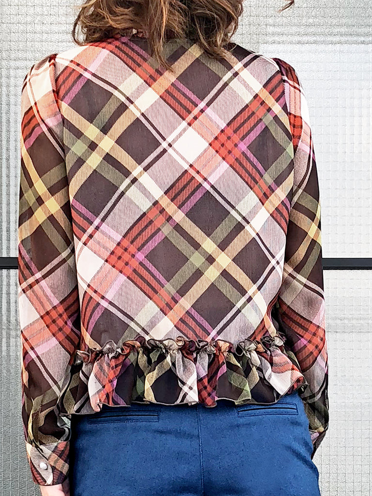 Final Sale! Nash Plaid Ruffle Peplum Crepe Blouse
