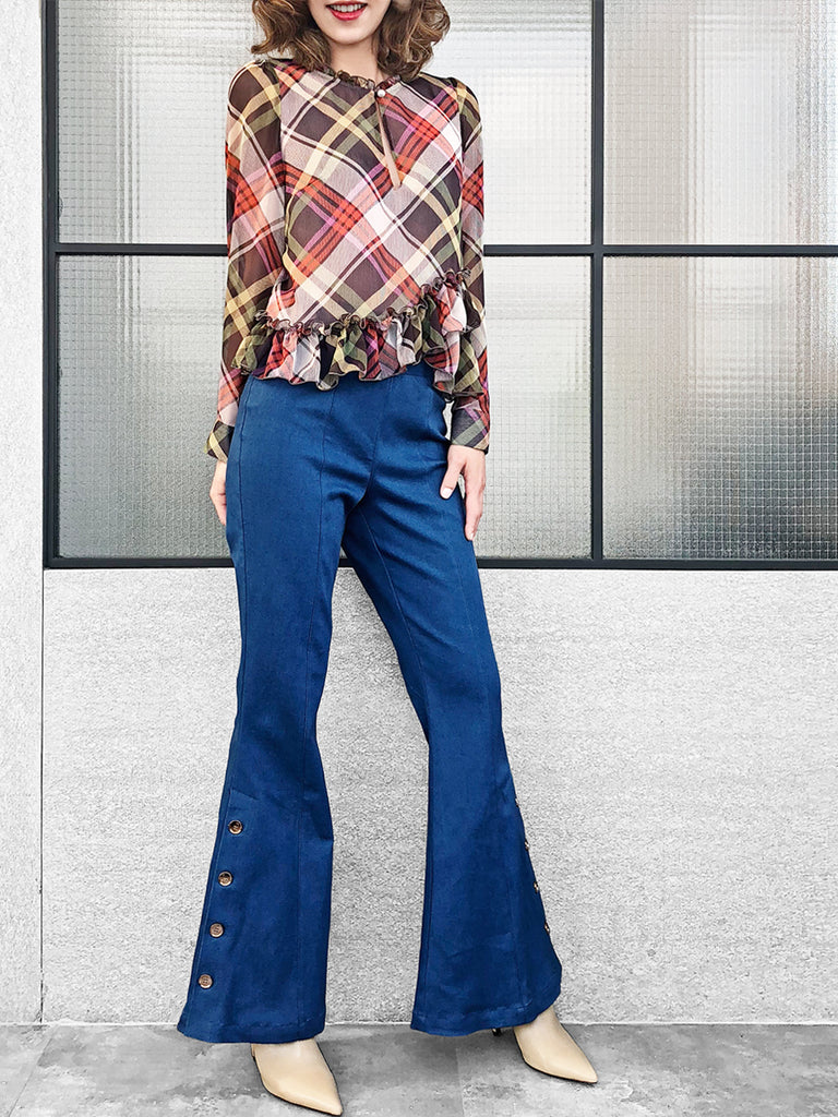 Final Sale! Nash Plaid Ruffle Peplum Crepe Blouse