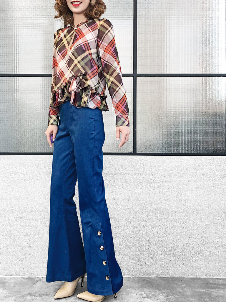 Final Sale! Nash Plaid Ruffle Peplum Crepe Blouse