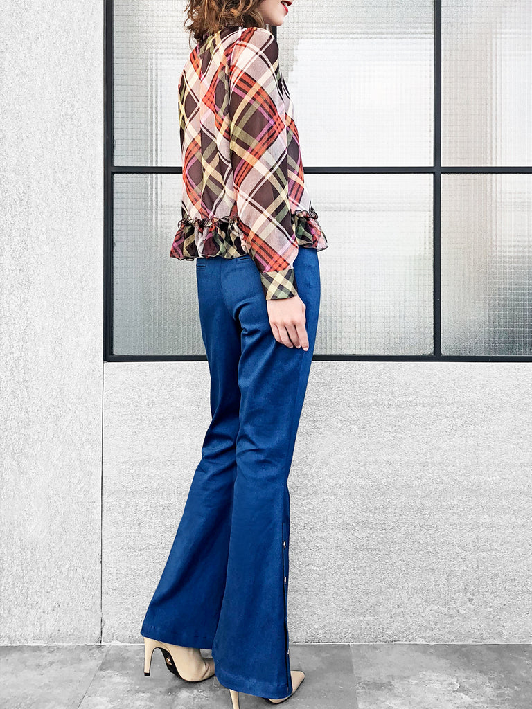 Final Sale! Nash Plaid Ruffle Peplum Crepe Blouse