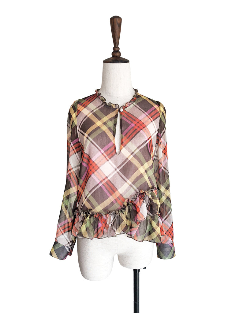 Final Sale! Nash Plaid Ruffle Peplum Crepe Blouse
