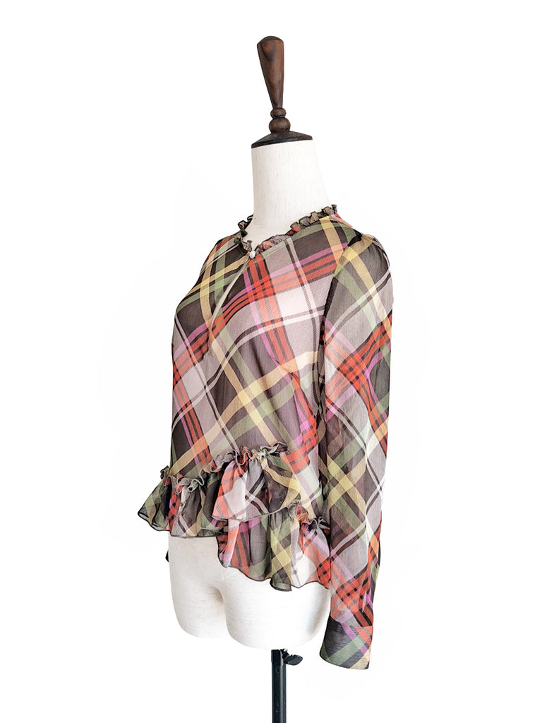 Final Sale! Nash Plaid Ruffle Peplum Crepe Blouse