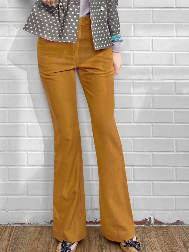 Surprise Sale! Sparkie Ochre Flare Leg Stretch Cotton Blend Pants