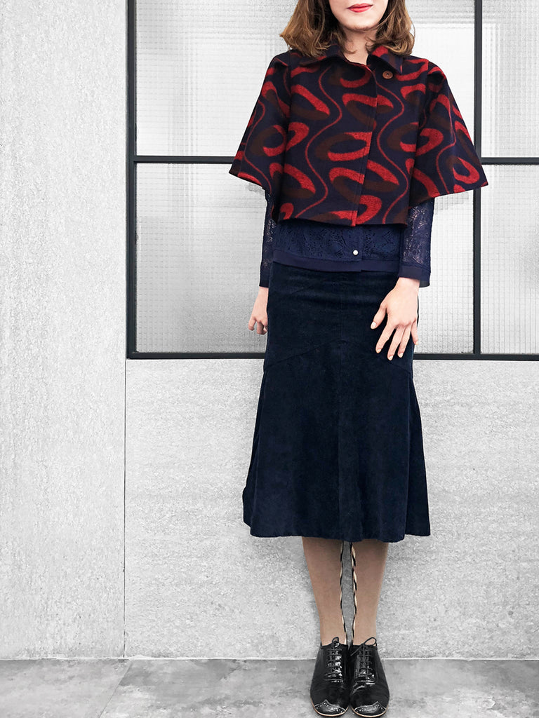 最後的機會!標誌性海軍紅印花羊毛混紡斗篷