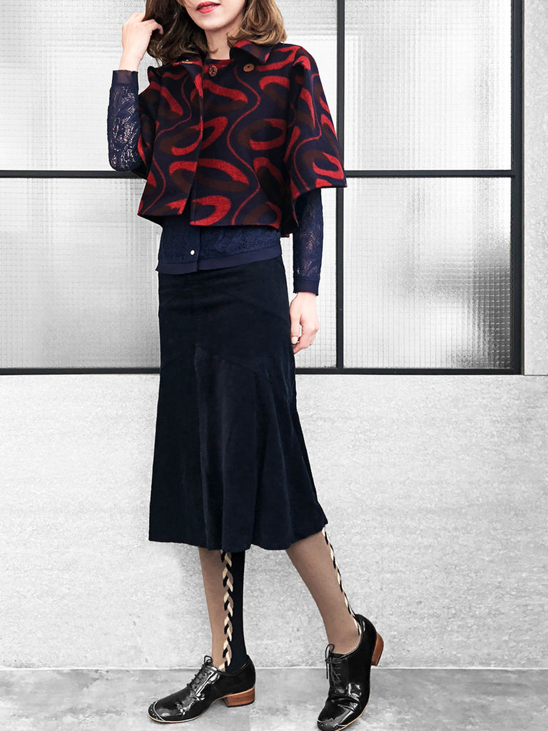 最後的機會!標誌性海軍紅印花羊毛混紡斗篷