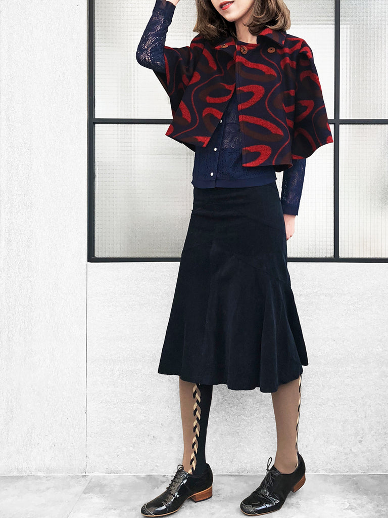 最後的機會!標誌性海軍紅印花羊毛混紡斗篷