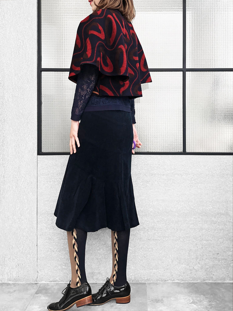 最後的機會!標誌性海軍紅印花羊毛混紡斗篷