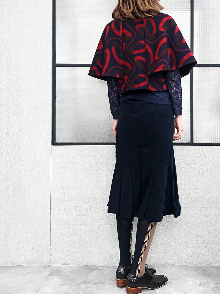 最後的機會!標誌性海軍紅印花羊毛混紡斗篷