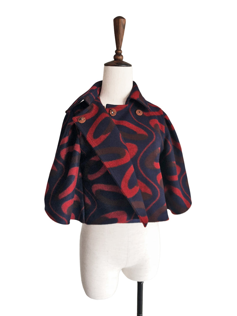 最後的機會!標誌性海軍紅印花羊毛混紡斗篷