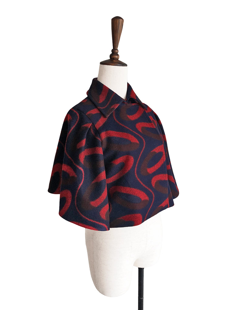 最後的機會!標誌性海軍紅印花羊毛混紡斗篷