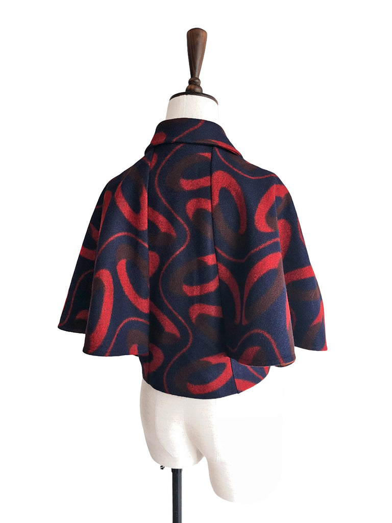 最後的機會!標誌性海軍紅印花羊毛混紡斗篷