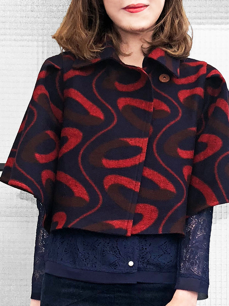 最後的機會!標誌性海軍紅印花羊毛混紡斗篷