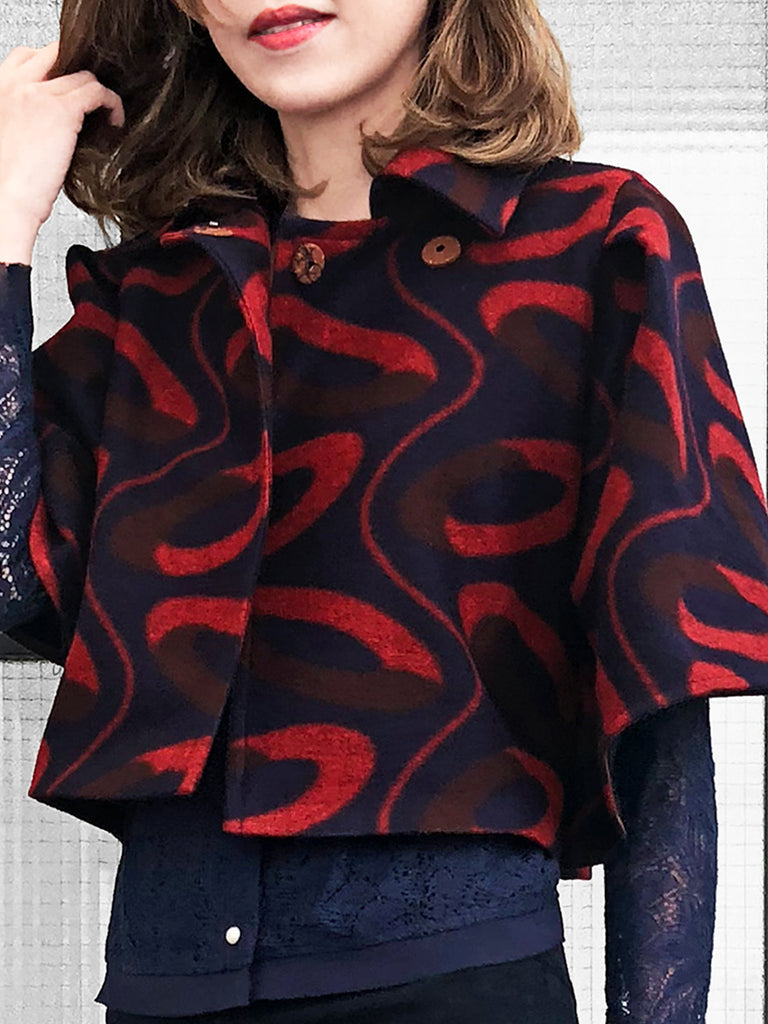 最後的機會!標誌性海軍紅印花羊毛混紡斗篷