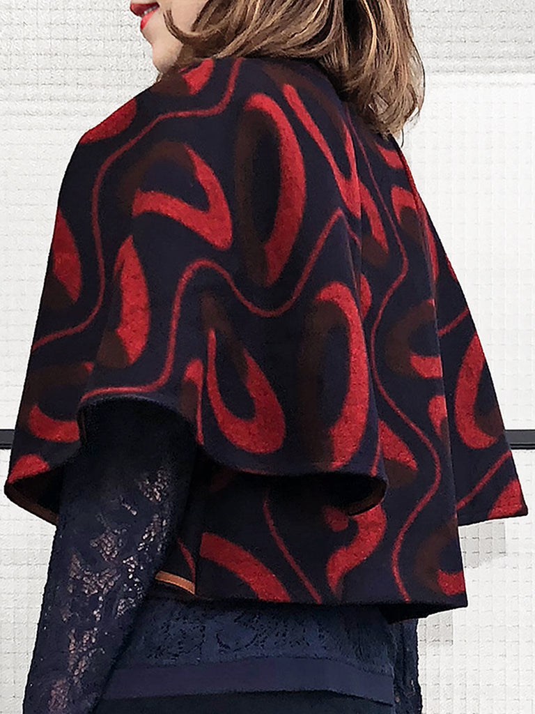 最後的機會!標誌性海軍紅印花羊毛混紡斗篷