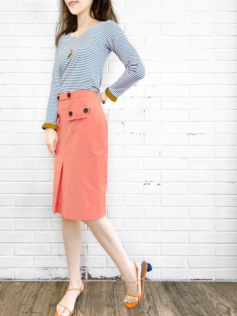 Last Chance! Classic White/ Blue Stripe Contrast Ruffle Cuff Knit Top