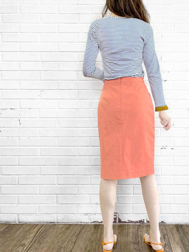 Last Chance! Classic White/ Blue Stripe Contrast Ruffle Cuff Knit Top