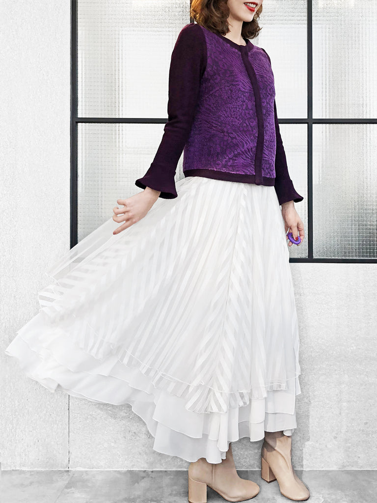 驚喜促銷!酒紫紅圖案拼接羊毛開襟衫