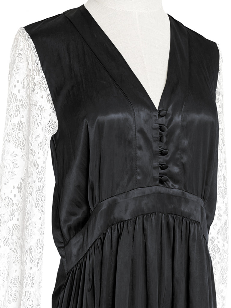 Last Chance! Satin Black Lace Panelled V-neck Handkerchief Dress