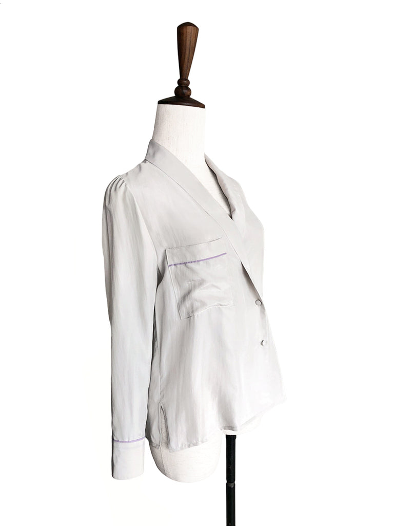 Surprise Sale! Light Grey Contrasting Piping Silky Surplice Top