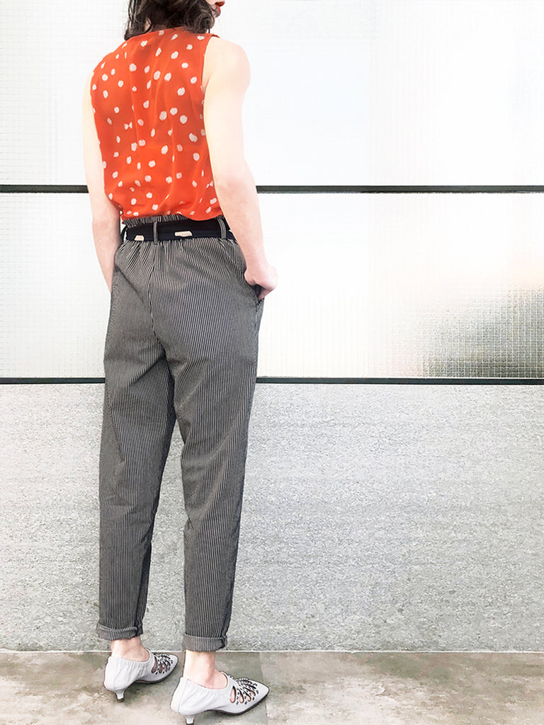 驚喜促銷!橘色墨點圓點荷葉邊圓領絲綢背心