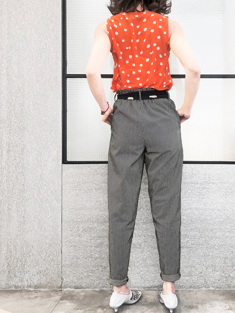 驚喜促銷!橘色墨點圓點荷葉邊圓領絲綢背心