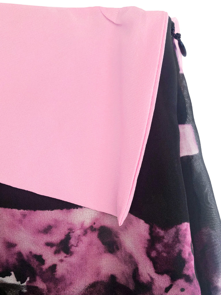 最後的機會!漂亮花卉彩繪罩層百褶真絲中長半身裙