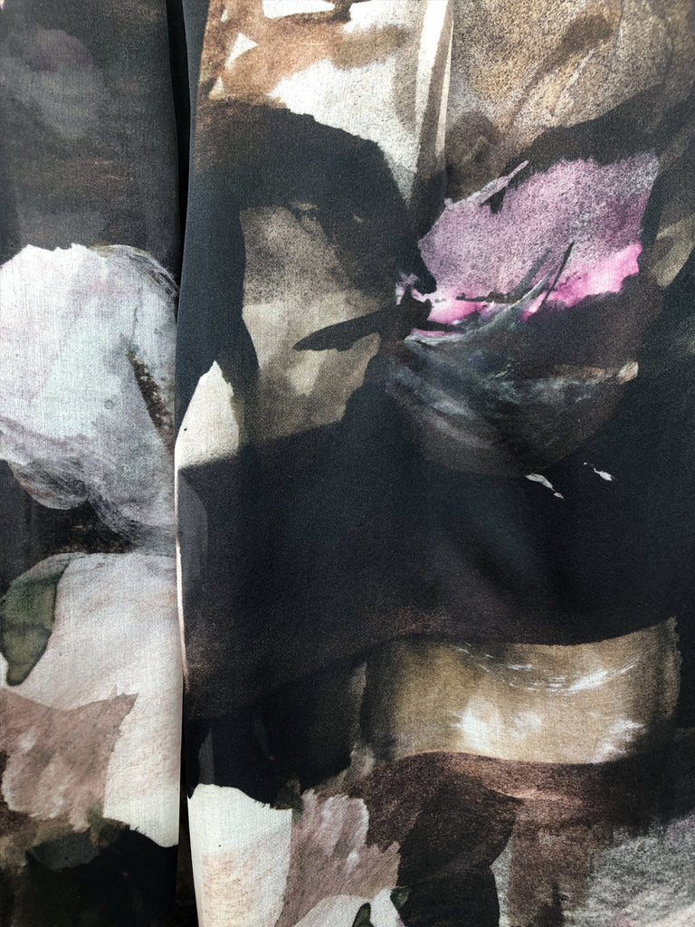 最後的機會!漂亮花卉彩繪罩層百褶真絲中長半身裙