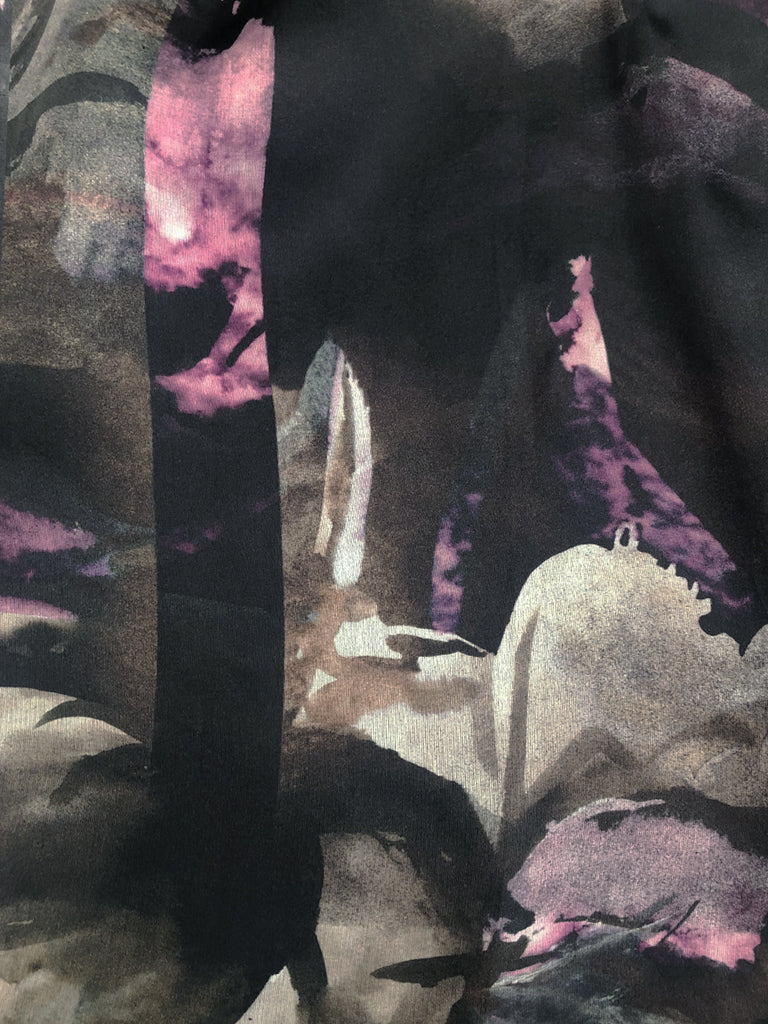 最後的機會!漂亮花卉彩繪罩層百褶真絲中長半身裙