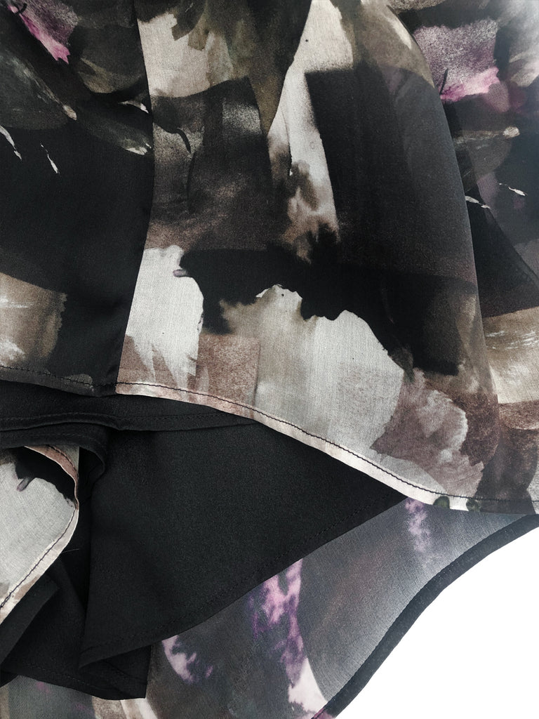 最後的機會!漂亮花卉彩繪罩層百褶真絲中長半身裙