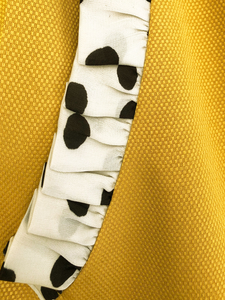 驚喜促銷!黃色扇貝細節圓點荷葉邊口袋鉛筆裙