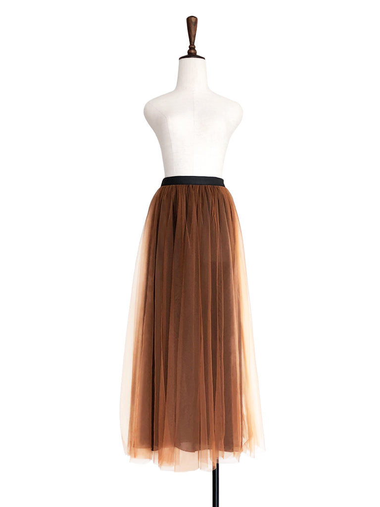Surprise Sale! Caramel Brownish Shades Tonal Layer Tulle Chiffon Maxi Skirt