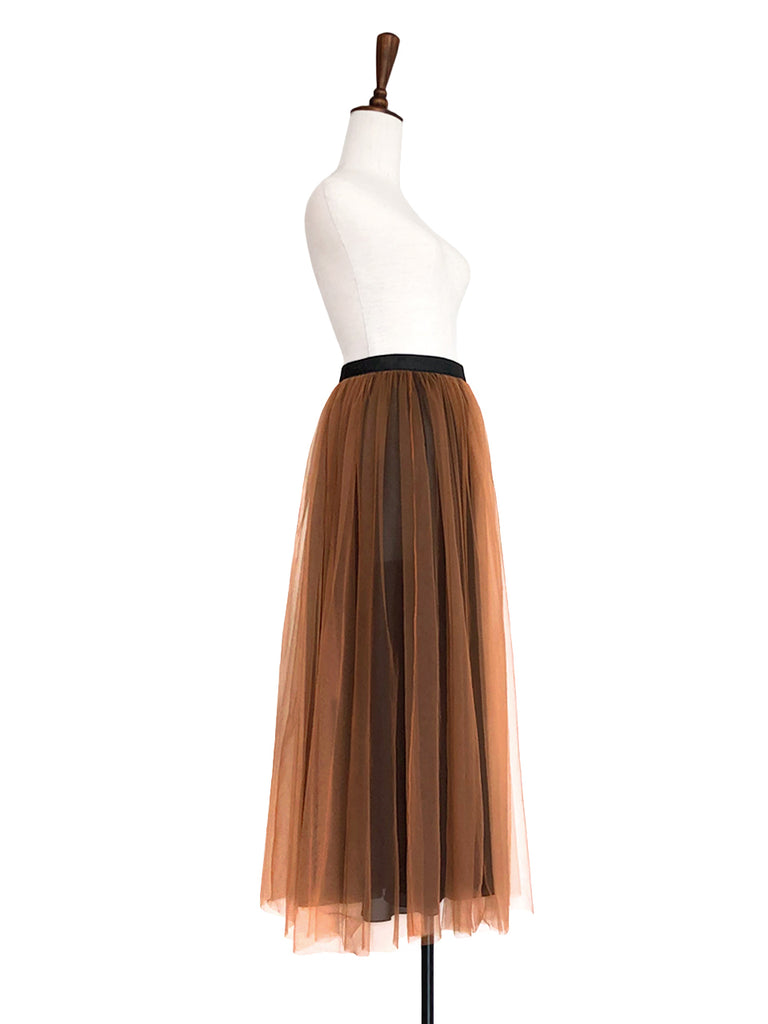 Surprise Sale! Caramel Brownish Shades Tonal Layer Tulle Chiffon Maxi Skirt