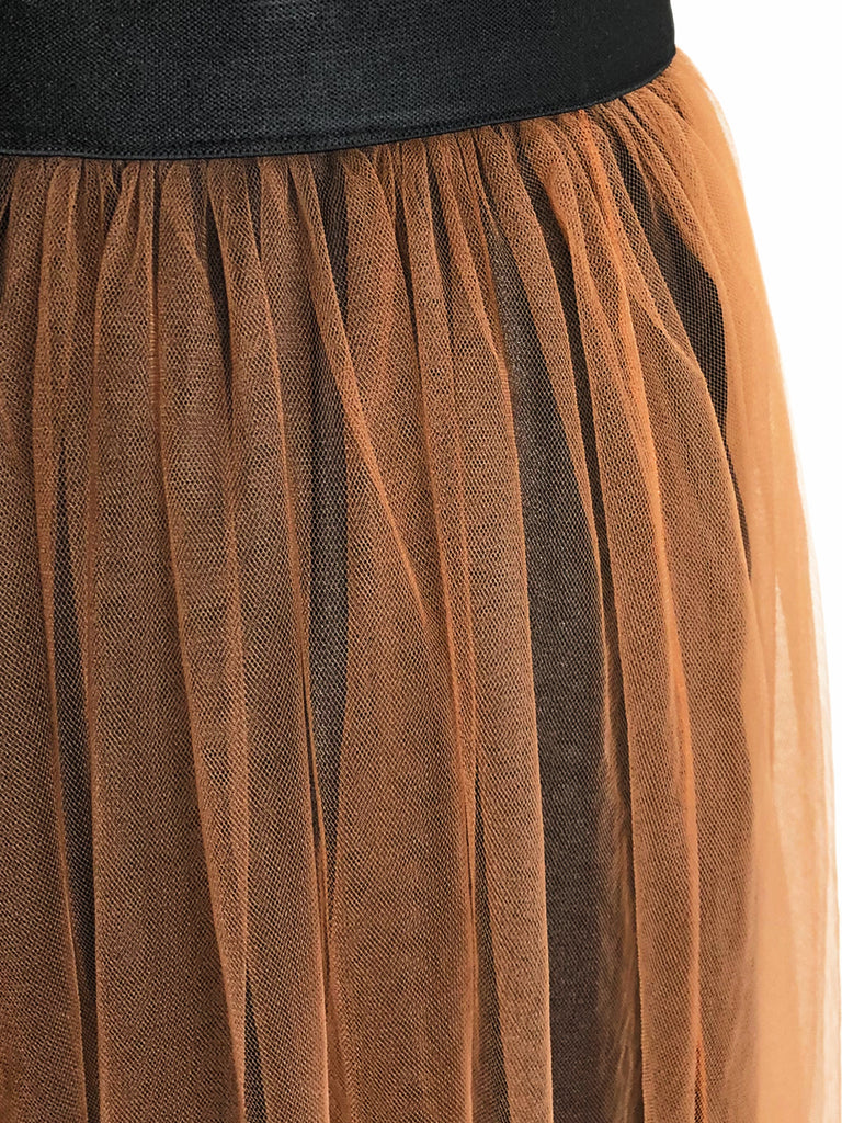 Surprise Sale! Caramel Brownish Shades Tonal Layer Tulle Chiffon Maxi Skirt